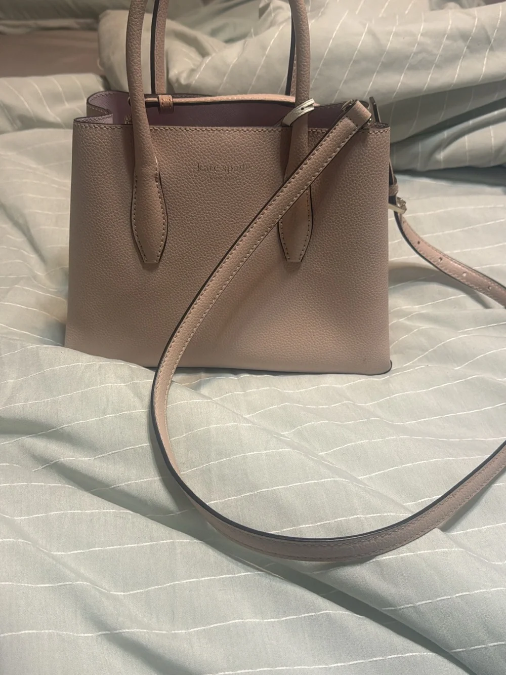 kate spade blush mauve pebbled leather satchel with adjustable strap